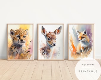 Watercolor Baby Animals Nursery Prints: A1 Size (Digital Download)