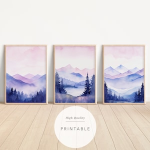 Watercolor Mountain Print Set: Abstract Landscape Wall Art (Digital Download)