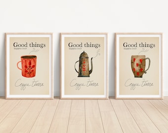Vintage Coffee Gallery Print Set: Retro Kitchen Decor (Digital Download)