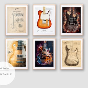 Electric Guitar Art Print: Gibson, Fender, Höfner (Digital Download)
