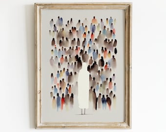 Jesus Feeds 5000 Watercolor Print: Minimalist Bible Art (Digital Print)