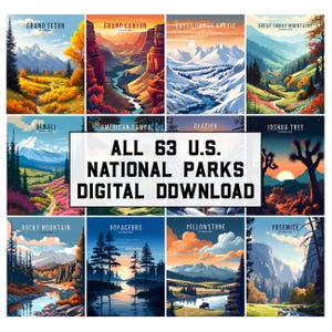 63 Nationalparks Gemälde, Digitale Poster, Digitaldrucke, Nationalpark Poster, Nationalpark Kunst, USA Poster, USA Poster
