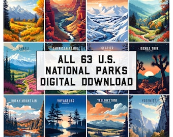 63 National Parks Paintings, Digital Posters, Digital Prints, National Park Poster, National Park Art, USA Poster, United States Poster