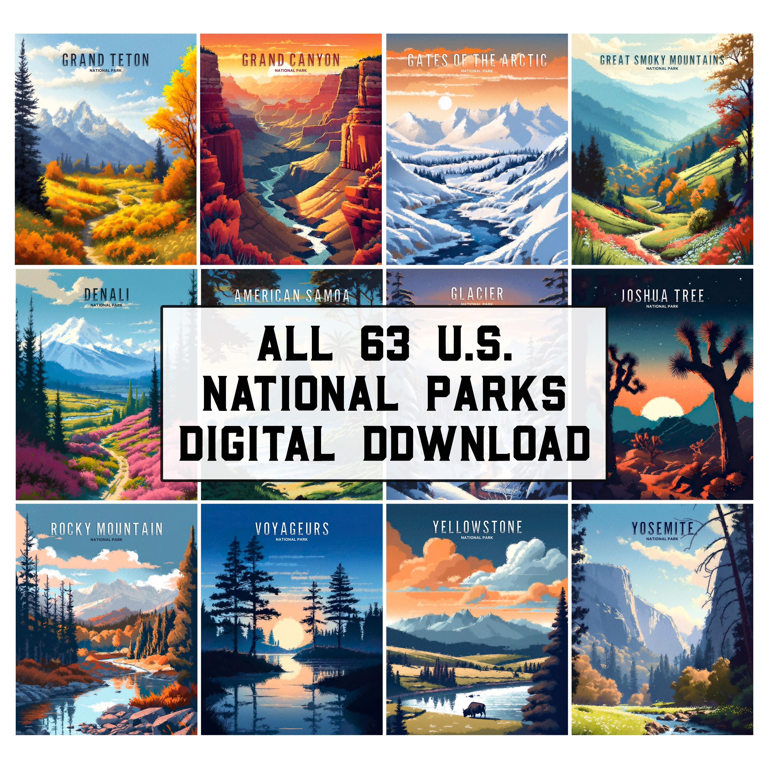 63 National Parks Art Prints: USA Travel Posters (Digital Download)