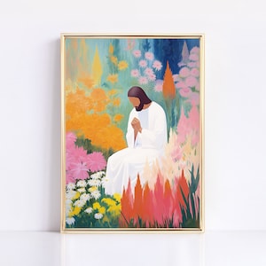 Jesus Praying Watercolor Print: Biblical Garden Art (Digital Download)