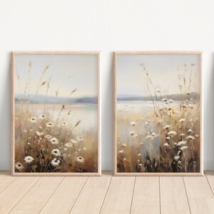Wildflower Field Oil Painting Print Set: Vintage Farmhouse Landscape (Digital Download)