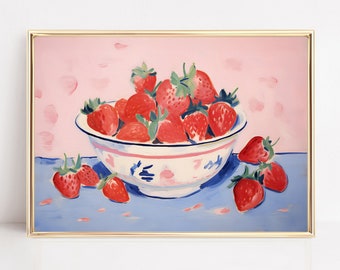 Strawberry Oil Painting: Trendy Kitchen Wall Art (Digital Download)