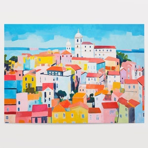 Lissabon abstracte aquarel, Portugal schilderij, Aquarelle Lisbonne, Lissabon, stad illustratie, reizen muurkunst poster, Lissabon kunstwerk verf