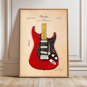 Electric Guitar Blueprint | Fender Stratocaster | Music Instrument Patent | Music Room Decor | Recording Studio Decoration | Guitarist Gift