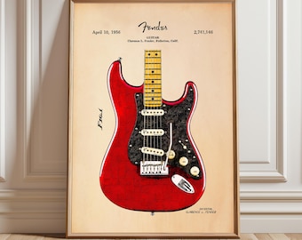 Fender Stratocaster Blueprint Art : impression de brevet pour guitare électrique (téléchargement numérique)