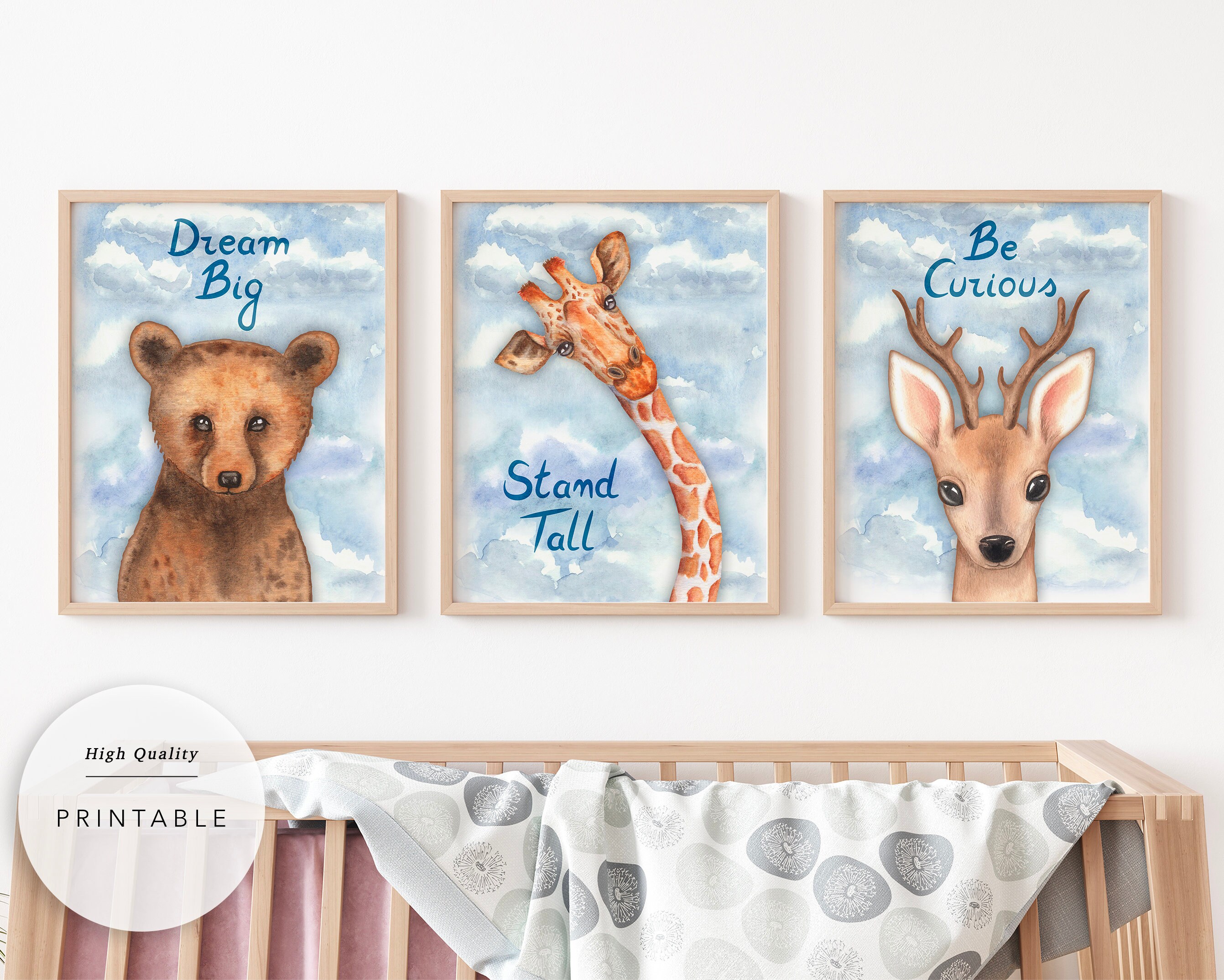 Stampa su tela in 3 parti, animali della foresta cervo orso volpe