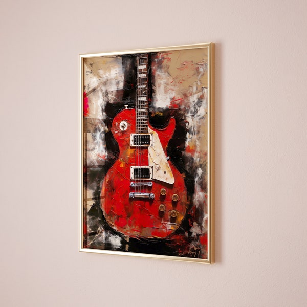 Guitare électrique | Gibson LesPaul | Peinture empâtement | Illustration | Peinture de guitare | Affiche numérique | Impression numérique