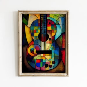 Guitar Wall Art Abstract Painting, Watercolor Illustration Digital Poster, Digital Print, Music Poster, Music Room Decor, Music Lover Print