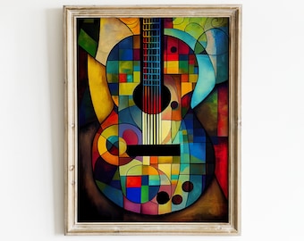Abstrakt gitarrkonsttryck: Akvarell musikrumsdekor (digital nedladdning)