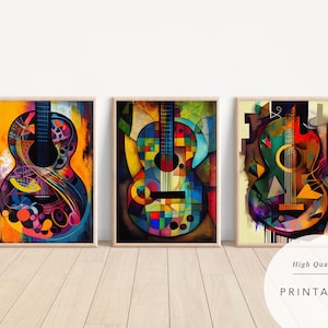 9 Abstract Guitar Paintings | Digital Poster | Digital Print | Guitar Design | Guitar Poster | Guitar Wall Art | Abstract Guitar