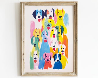 Colorful Dogs Family Painting: Dog Lover Wall Art (Digital Download)