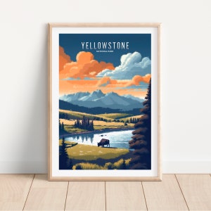 Pintura do parque nacional de Yellowstone | Ilustração de Yellowstone| Gráfico Yellowstone | Quadros de Yellowstone