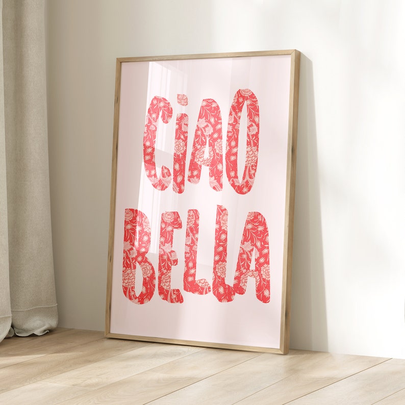 Ciao Bella, Trendy Poster Decor Italian Quote Typography Digital Download Print Love Saying Boho Gift Printable Wall Art Minimalist Room