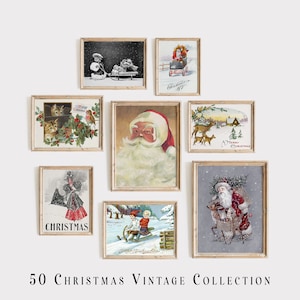 50 Christmas Gallery Vintage Wall Prints, Printable Art Rustic Winter Holiday Xmas Decor Download Santa Claus Retro Farmhouse Collection