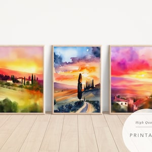 5 aquarelles de Toscane / Impression d'art aquarelle Europe / Téléchargement numérique / Impression numérique / méditerranéen art murale