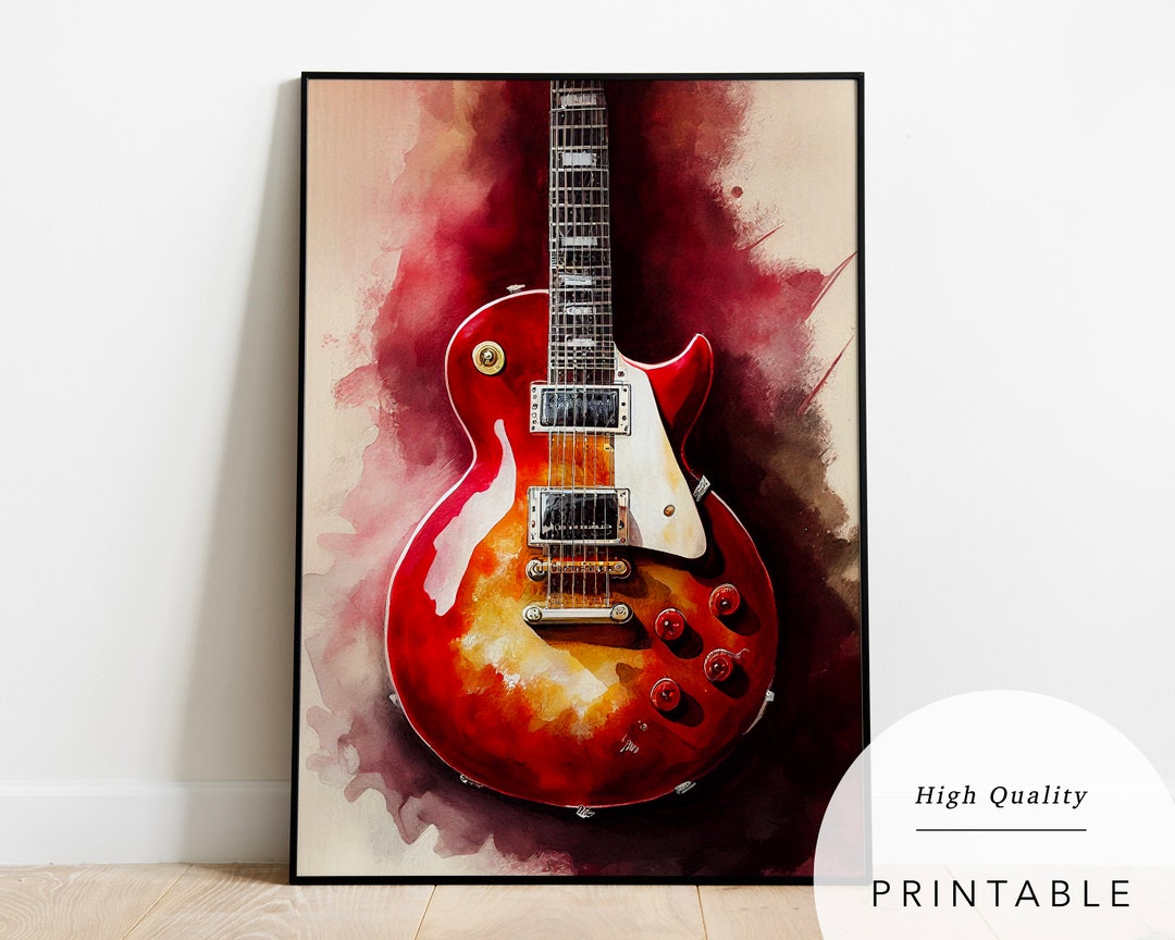 Gibson Les Paul Watercolor Guitar Painting: Music Room Art (digital ...