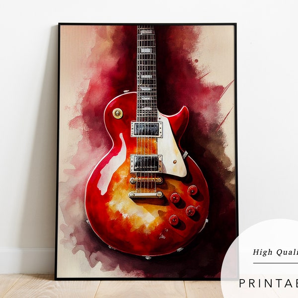 Electric Guitar | Gibson Les Paul | Watercolor Painting | Illustration | Guitar Painting | Digital Poster | Digital Print