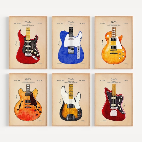 Guitar Patent Wall Art Set • 12 Printable Posters • Electric