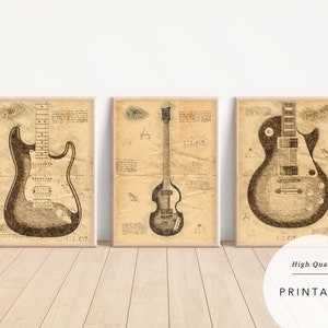 Electric Guitar Da Vinci Style Print: Gibson, Fender, Hofner (Digital Download)