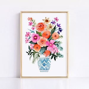 Watercolor Flowers Bouquet Painting: Bright Floral Print (Digital Download)