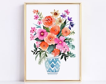 Aquarel bloemen boeket: heldere bloemenprint (digitale download)