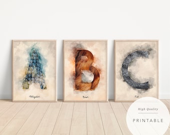 Watercolor ABC Flash Cards Posters: Rainbow Alphabet (Digital Download)
