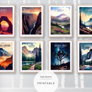 20 nationale parken poster, digitale poster, digitale print, aquarel, nationaal park poster vintage
