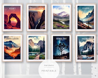 20 National Parks Poster, Digital Poster, Digital Print, Aquarel, National park poster vintage