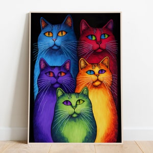 Rainbow Cats Print, Cat Poster, Funny Cat print, Funny gift, Painting Cats, Cat Wall Art, Cat Artwork