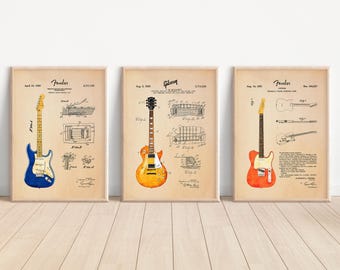 Guitar Patent Art Prints: Gibson, Fender (Digital Print)