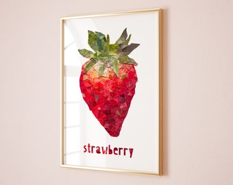 Strawberry Torn Paper Collage Print: Kitchen Wall Art (Digital Download)