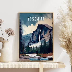 Yosemite, Nationaal Park Poster, Digitale Poster, Digitale Print, Yosemite Aquarel, Yosemite Aquarel, Nationaal park poster vintage