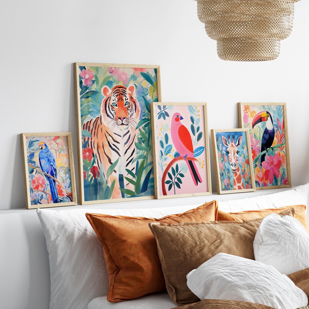 8 Animal Paintings Watercolor Animal Wall Art Wild Safari Poster