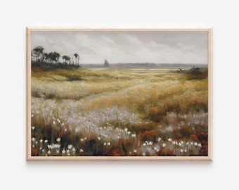 Spring Meadow Painting | Vintage Landscape Print | Country Field PRINTABLE Digital