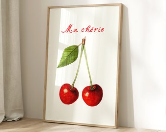 Cherry Poster: Retro 'Ma Chérie' Illustration (Digital Download)