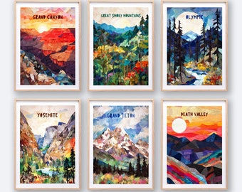 Póster de Parques Nacionales de Papel Rasgado: Arte de viajes retro de EE. UU. (Descarga digital)