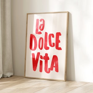 La dolce vita, póster de moda, decoración, cita italiana, tipografía, descarga digital, impresión, frase de amor, regalo bohemio, arte de pared imprimible, habitación minimalista
