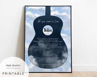 Póster de la letra de "All You Need Is Love" de The Beatles (impresión digital)