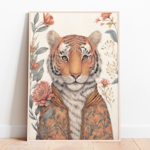 Floral Tiger Nursery Print: Watercolor Animal Illustration (Digital Download)