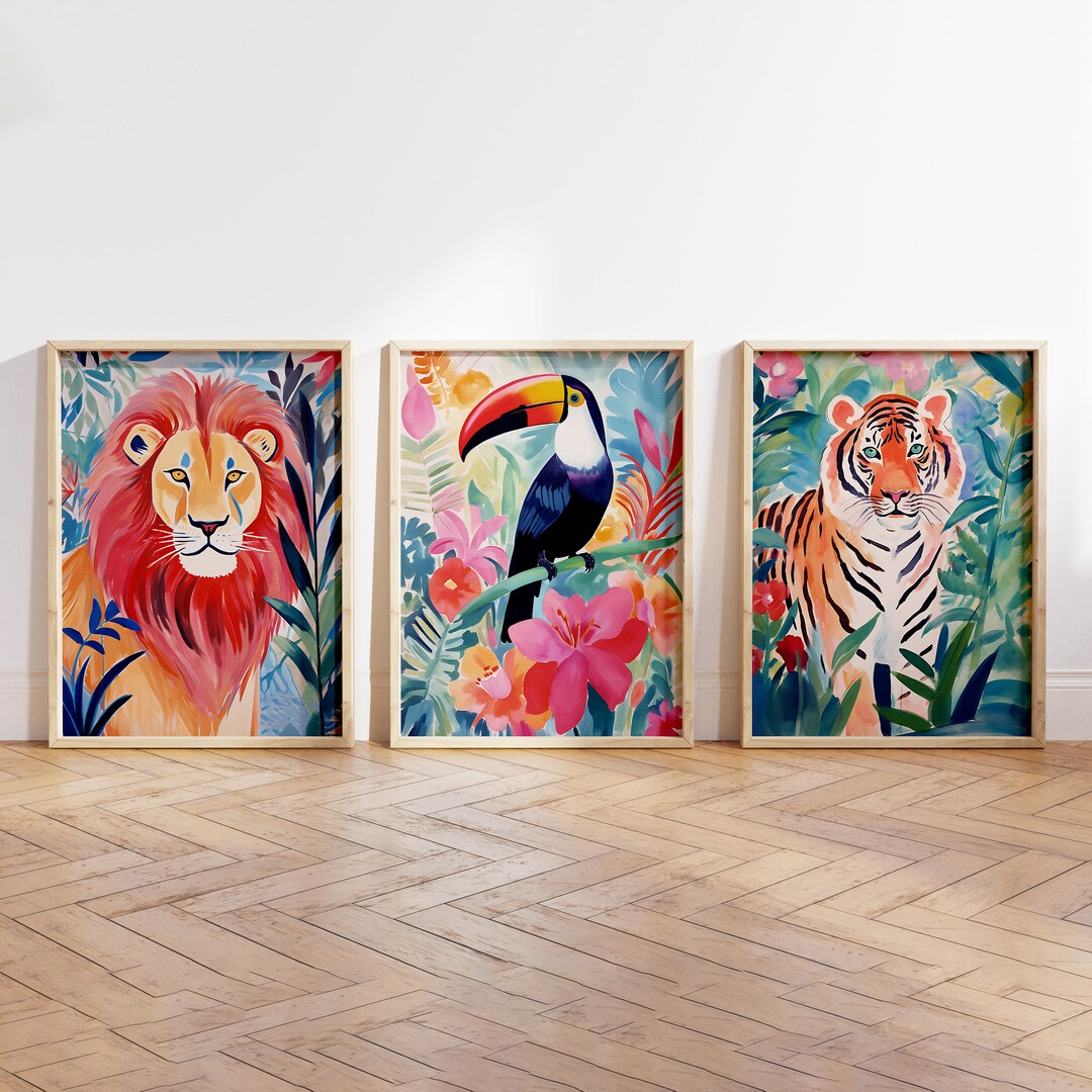 8 Nursery Animal Paintings Watercolor Animal Wall Art Wild Etsy