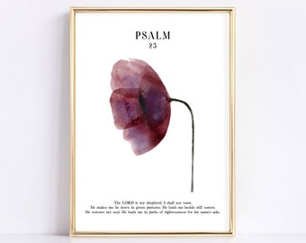 Psalm 23 Floral Art Print: Modern Christian Wall Decor (Digital Download)