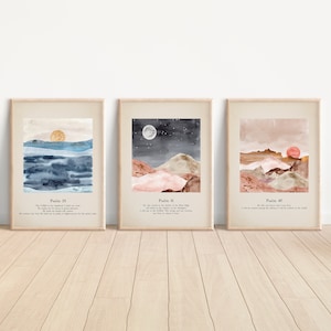 Psalm 23, 91, 46 Watercolor Art Prints: Christian Wall Decor (Digital Download)
