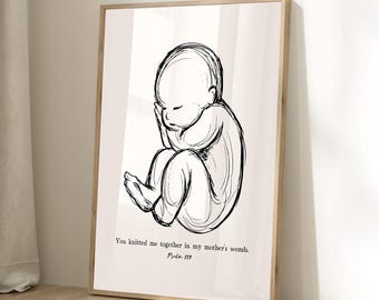 Psalm 139 Baby Sketch Print: Christian Nursery Art (Digital Download)
