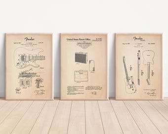 Fender Guitar Blueprint Trio: Telecaster, Stratocaster, Amplifier (Digital Print)