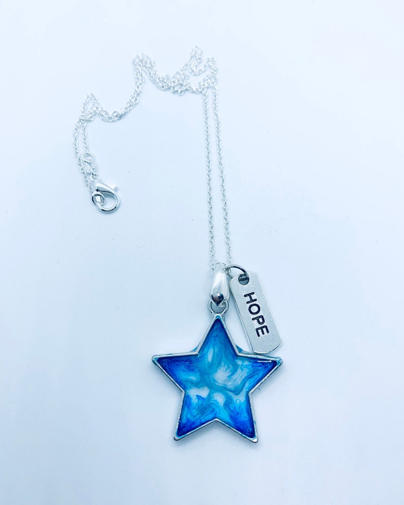 Hope Blue and Clear Star Resin Pendant Silver Charm Yoga Meditation Necklace